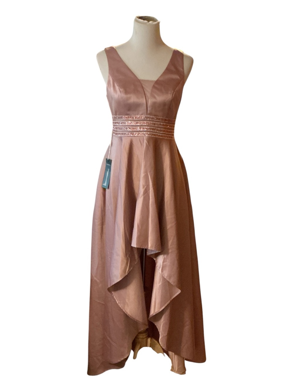 Ever Pretty Rose Blush High-Low V-Neck Satin Dress